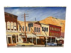 JIM GILBERT NEVADA ARTIST ORIGINAL OIL ON CANVAS VIRGINIA CITY MAIN STREET STORE FRONTS