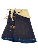 20TH CENTURY NATIVE AMERICAN WOOL AND BUCK SKIN LEGGINGS WITH GLASS BEADS