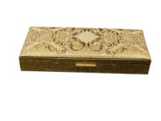 1950'S MARHILL FIFTH AVENUE GOLD CIGARETTE CASE WITH PIGEON LIGHTER AND PADDED LID