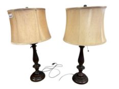 PAIR ALLEN + ROTH WOODBINE DARK OIL-RUBBED BRONZE FINISH TABLE LAMPS WITH TEXTILE SHADES