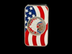 COLORIZED NATIVE AMERICAN INDIAN AND AMERICAN FLAG THEME .999 FINE SILVER ART BAR
