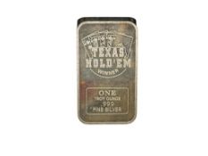 TEXAS HOLD 'EM WINNER ROYRAL FLUSH .999 FINE SILVER ART BAR