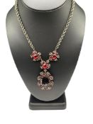 VINTAGE CHRISTIAN DIOR BY KRAMER RED RHINESTONE AND METAL COSTUME JEWELRY NECKLACE