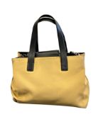 COACH KHAKI TWILL AN DBLACK LEATHER FASHION DESIGNER SATCHEL WITH LEATHER STRAP