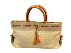 DOONEY & BOURKE SMALL TASSEL CANVAS SATCHEL KHAKI MONOGRAM PATTERN