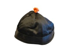 EARLY 20TH CENTURY CHINESE / MANDARIN BLACK SILK TRADITIONAL HAT WITH ORIGINAL GARMENT LABEL