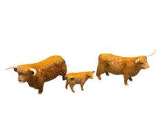 BESWICK ENGLISH POTTERY HIGHLAND BULL, COW, AND CALF CIRCA 1961-1990 DESIGNED BY ARTHUR GREDINGTON