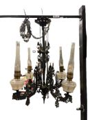 19TH CENTURY GOTHIC STYLE CAST IRON FOUR-ARM CHANDELIER