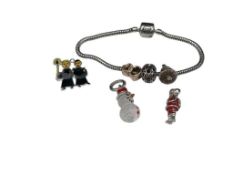 ASSORTED CHRISTMAS HOLIDAY THEMED STERLING SILVER JEWELRY CHARMS AND PERSONA STERLING BRACELET