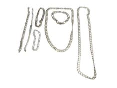 ASSORTED STERLING SILVER CHAIN LINK NECKLACES AND BRACELETS