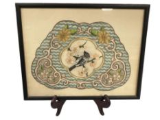 EARLYY 20TH CENTURY CHINESE HAND EMBROIDERED SILK AND METAL WIRE STITCHED PANEL