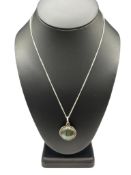 STERLING SILVER ROUND CABOCHON LABRODORITE PENDANT NECKLACE