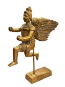 CARVED GILT WOOD HINDU MYTHOLOGY GARUDA FIGURE ON PEDESTAL