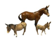BESWICK ENGLISH POTTERY HAND PAINTED PORCELAIN MULES /DONKEY FIGURINES