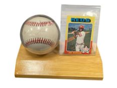 JOE MORGAN HOF AUTOGRPAHED BASEBALL AND 1975 TOPPS CARD