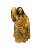 ANTIQUE HAND CARVED BONE JAPANESE NESTSUKE EBISU ONE OF THE SEVEN GODS OF FORTUNE ROTATING FACE