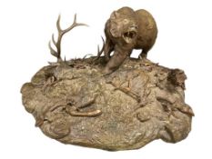 DOUGLAS VAN HOWD PROLIFIC NEVADA SCULPTOR AND PAINTER LARGE ROARING BEAR AND ELK BRONZE SCULPTURE