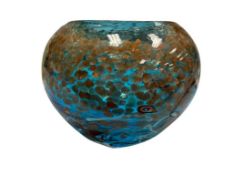 VIZ GLASS INC HAND BLOWN ART GLASS AQUA MILLEFIORI BOWL
