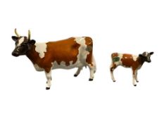 VINTAGE ENGLISH BESWICK PORCELAIN AYRSHIRE COW AND CALF