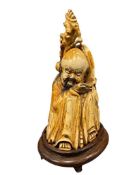 EARLY 19TH CENTURY HAND CARVED BONE CHINESE FIGURE OF POSSIBLY SHOU-LAO GOD OF LONGEVITY
