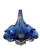ROYAL GALLERY COBALT BLUE, AMETHYST, AND CLEAR ART GLASS BASKET MADE IN CZECH REPUBLIC
