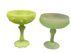 VINTAGE FENTON CUSTARD LIME GREEN GLASS CANDY DISH AND VINTAGE FROSTED GREEN GLASS CANDY DISH