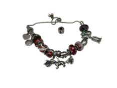 VINTAGE STERLING SILVER PANDORA BRACELET AND CHARMS