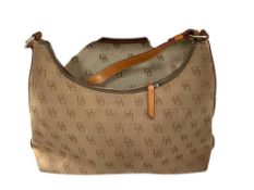 DOONEY AND BOURKE CLASSIC BROWN MONOGRAM CRESCENT AND SLOUCH HOBO SHOULDER BAG
