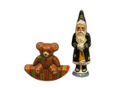 1995 AND 1998 VAILLANCOURT FOLK ART HAND PAINTED CHALKWARE FATHER CHRISTMAS AND TEDDY BEAR FIGURES