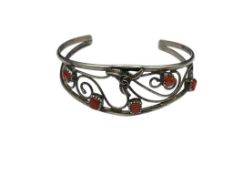 VINTAGE NAVAJO SIGNED STERLING SILVER CORAL CUFF BRACELET