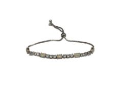 STERLING SILVER OPALITE AND CZ BRACELET FEATURING ADJUSTABLE SLIDE CLASP DESIGN