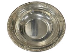 WALLACE STERLING SILVER ROUND BOWL FLORAL AND LEAF REPOUSSE DESIGN