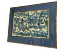 ORIGINAL WATERCOLOR ON PAPER ABSTRACT HARBOR