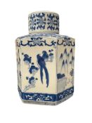 COBALT AND WHITE HEXAGONAL CHINESE GINGER JAR WITH LID
