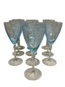 VINTAGE FOSTORIA VERSAILLES AZURE BLUE ETCHED WATER GOBLETS SET OF 10