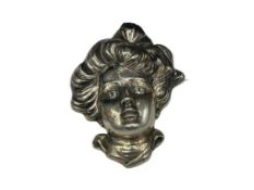 ANTIQUE STERLING SILVER ART NOUVEAU REPOUSSE WOMAN'S FACE BROOCH