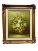 GRIMM SIGNED ACRYLIC ON CANVAS FLORAL STILL-LIFE PAINTING