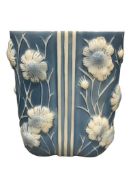 1930'S ART DECO PHOENIX / CONSOLIDATED GLASS COMPANY COSMOS BLUE AND WHITE SCULPTED VASE