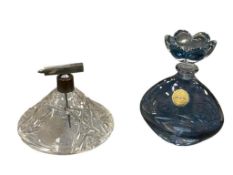 VINTAGE LEAD CRYSTAL BLUE PERFUME AND CUT CRYSTAL PERFUME WITH ROSE MOTIF
