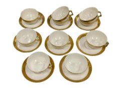 VINTAGE CARLSBAD FINE CHINA GLORIA PATTERN GOLD RIMMED CUPS AND SAUCERS