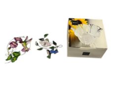 MIKASA SUNFLOWER FROST GLASS BOWL AND HUMMINGBIRD SUN CATCHERS