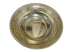 WALLACE STERLING SILVER ROUND BOWL FLORAL AND LEAF REPOUSSE DESIGN