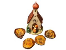 VINTAGE 1980'S GERMAN GOEBEL HUMMEL CHAPEL TIME 442 PORCELAIN FIGURINE AND FOUR WOODEN COASTERS