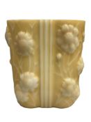 1930'S ART DECO PHOENIX / CONSOLIDATED GLASS COMPANY YELLOW AND WHITE SATIN COSMOS VASE