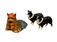 BESWICK ENGLISH POTTERY HAND PAINTED PORCELAIN DOG FIGURINES BORDER COLLIE AND YORKSHIRE TERRIER