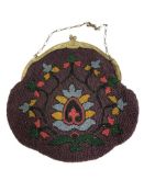 EDWARDIAN PERIOD HAND BEADED PURSE WITH FLORAL DESIGN AND HAND ENGRAVED STERLIGN SILVER CLASP