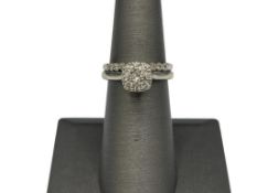 10K WHITE GOLD DIAMOND SQAURE HALO ENGAGEMENT SET