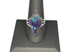 STERLING SILVER KINGMAN PURPLE DAHLIA COMPOSITE STONE DIAMOND SHAPED RING