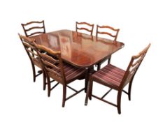 VINTAGE TRADITIONAL MAHOGANY DINING TABLE SET WITH SIX CHAIRS AND LEAF EXTENSION
