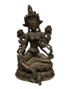 19TH CENTURY TIBETAN BUDDHIST GODDESS GREEN TARA BRONZE SCULPTURE